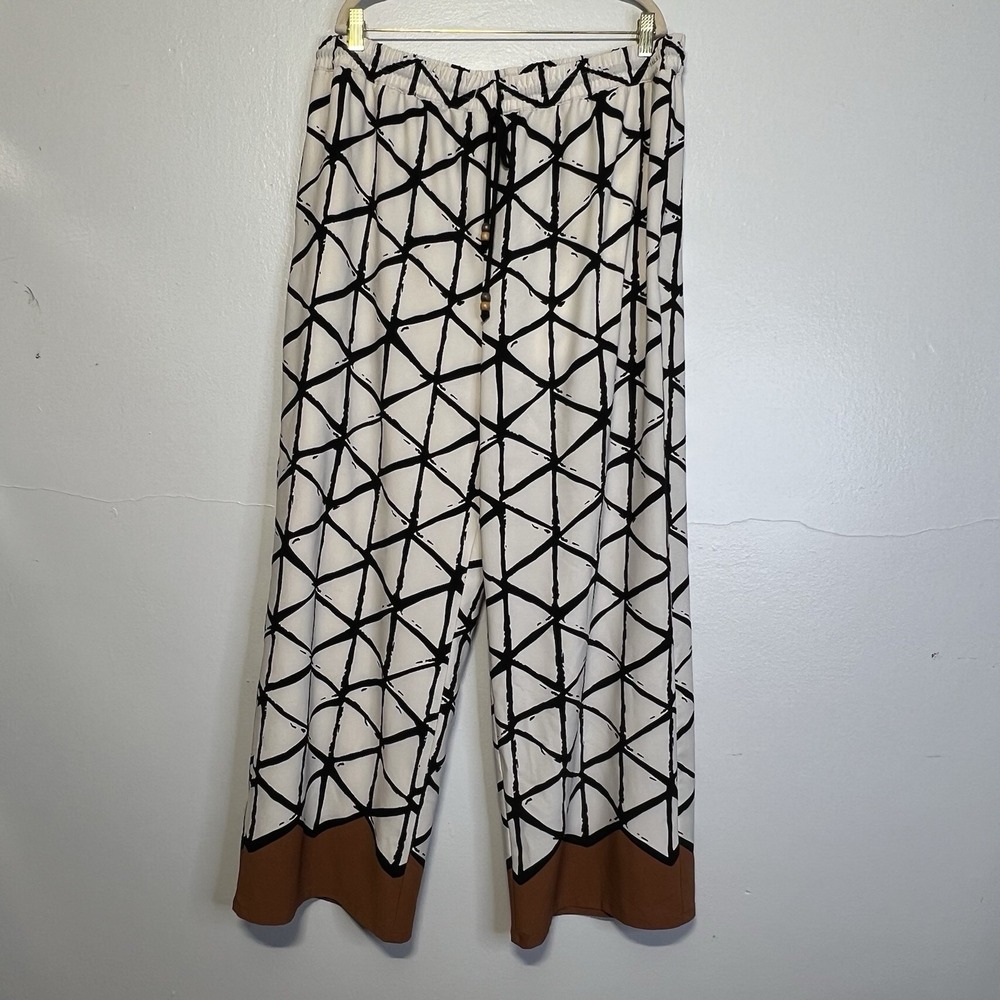 Intempo Women's Wide Leg Pants Pull On Elastic Waist Color Block Hem Plus XXL
